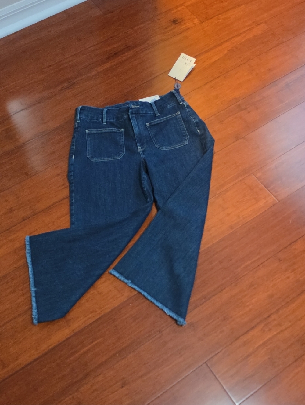 NYDJ Dark Blue Wide-Leg Frayed Hem Jeans